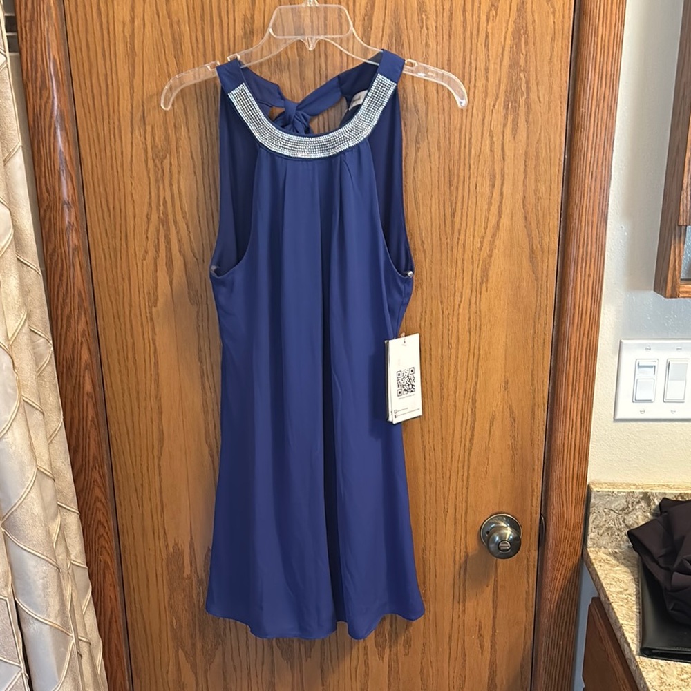 Emerald Sundae Blue Midi Dress with Silver Accents